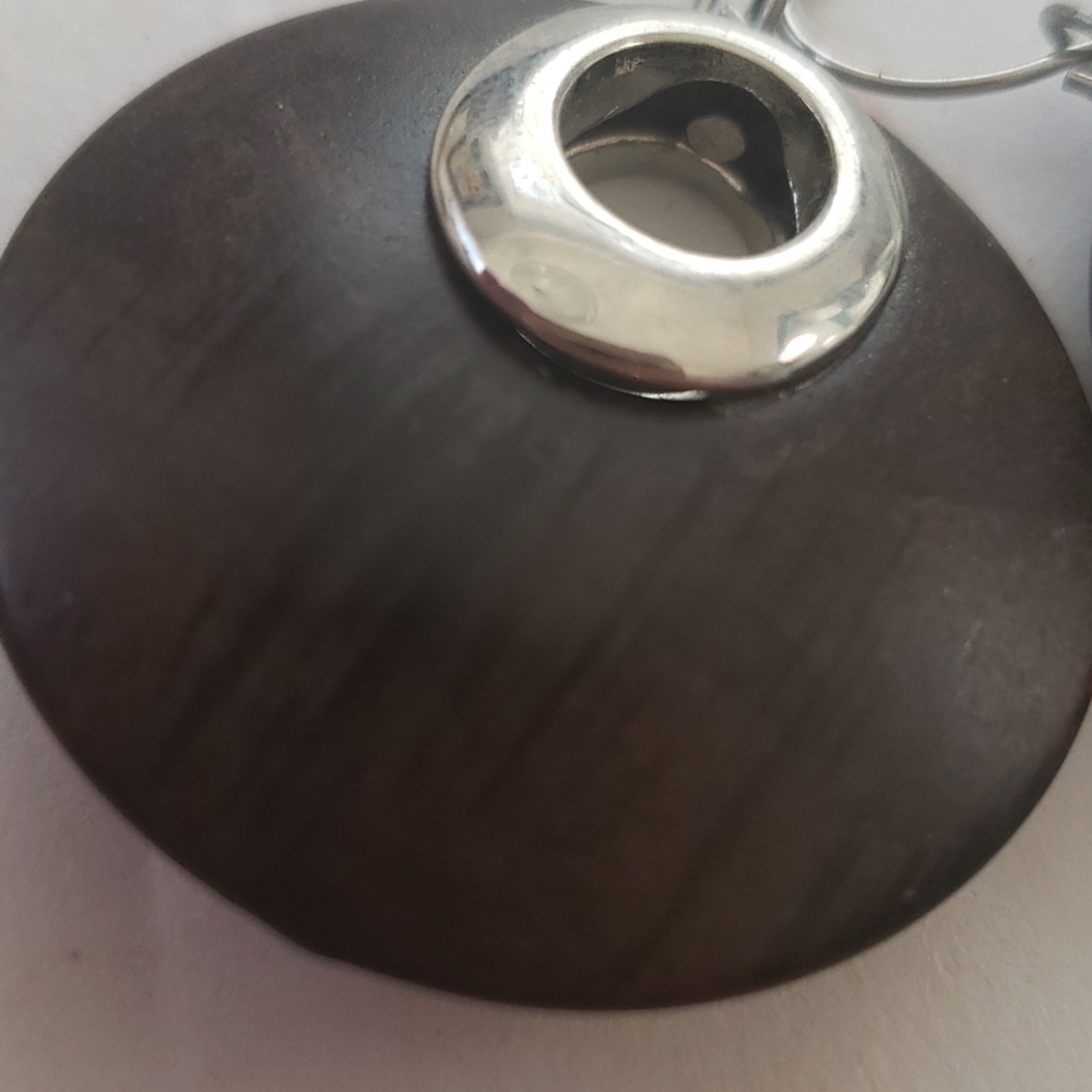 Round Wood Disc Earrings w/Silver - Picture 6 of 7